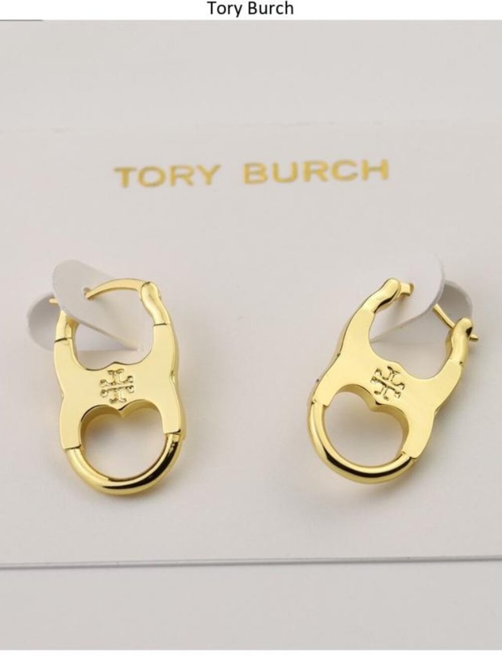 Tory Burch Gold Logo Carabiner Clip Hoop Earrings